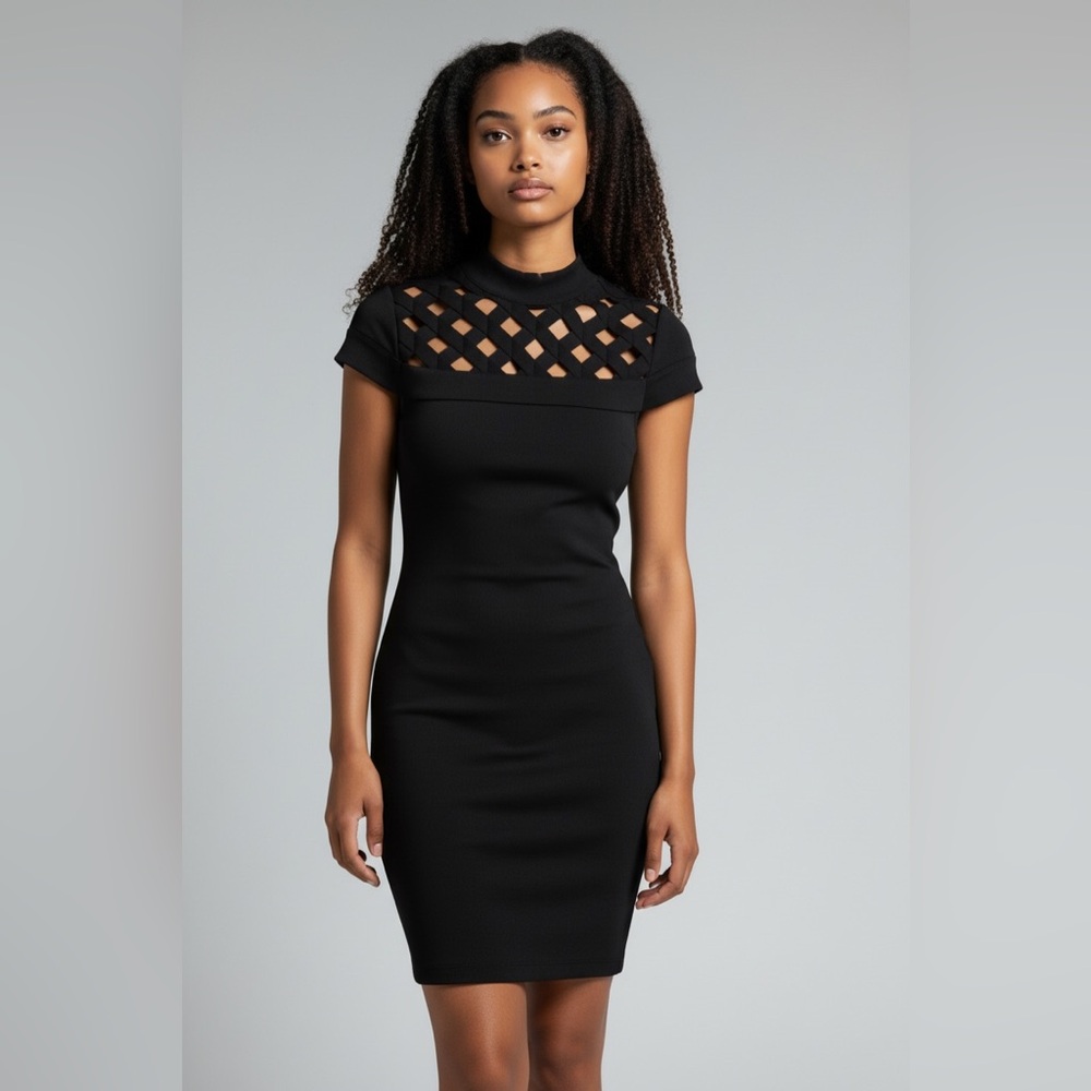 Black Bandage Dress with Lattice Detail